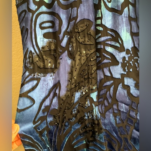 Alex Evenings Silk Blend Blue & Black Beaded Halter Mini Dress 8 - Picture 15 of 16